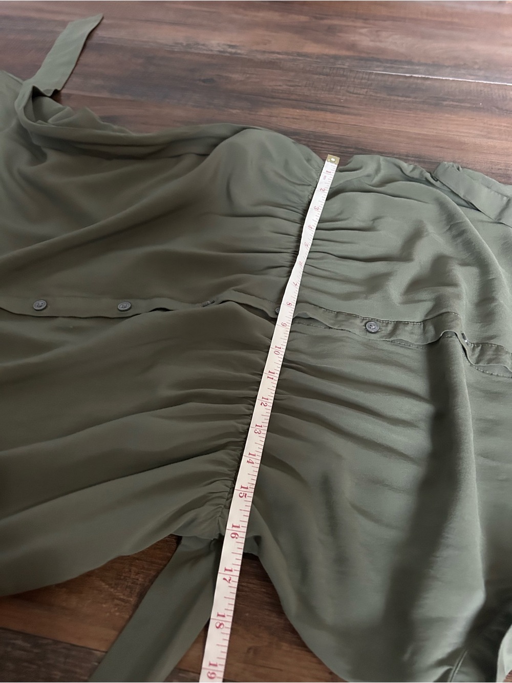 Sz L Banana Republic Sleeveless Olive Midi Shirt Dress button down w/ Waist Tie - Picture 9 of 10